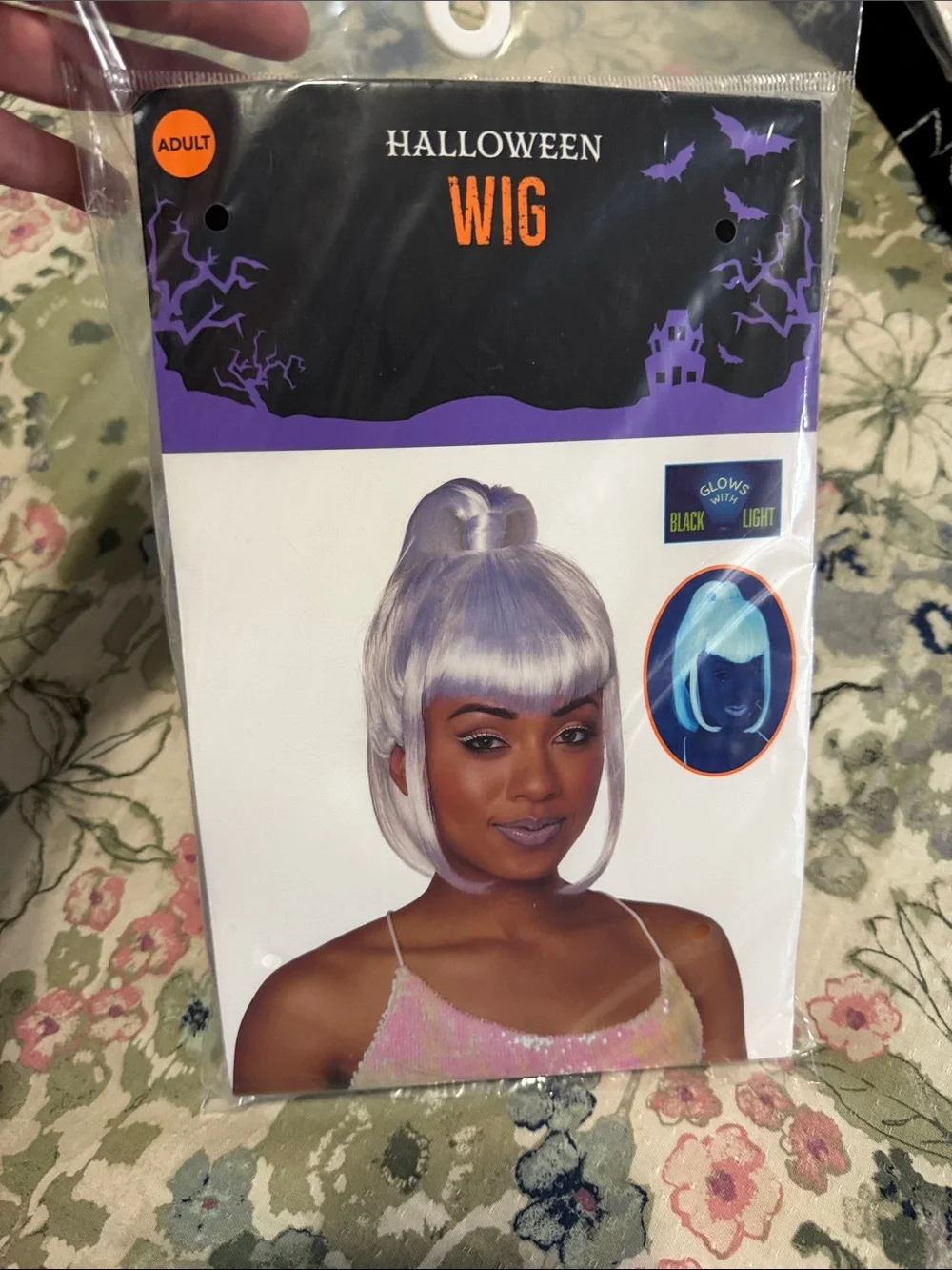 Halloween Glow-In-Blacklight Silver White Wig - Adult NEW